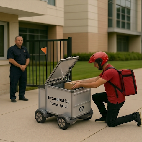 Perimeter Handoff — rider loads parcel into robot